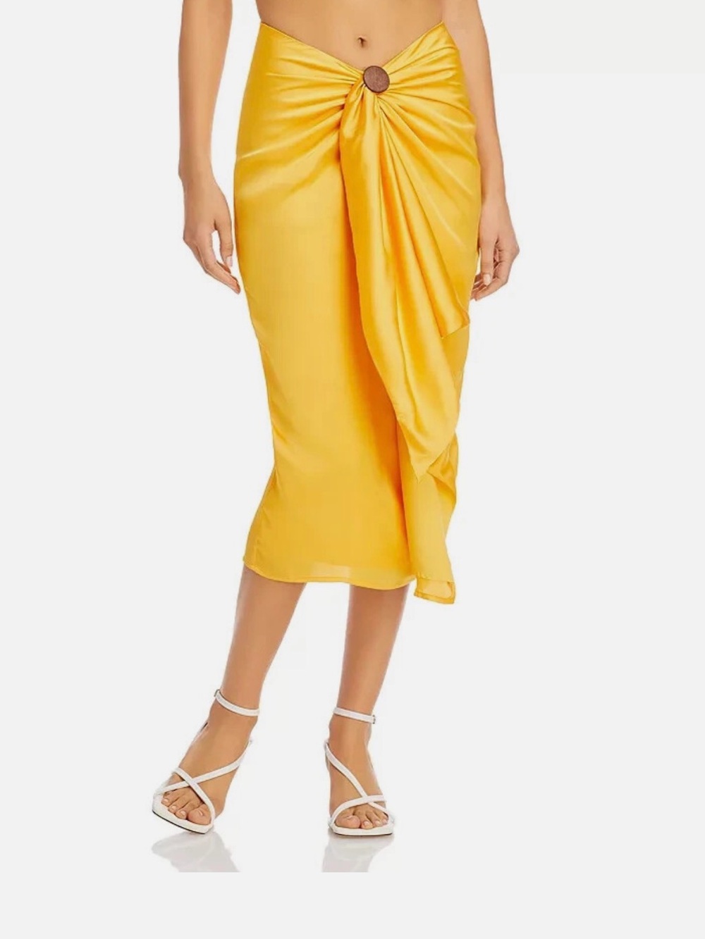 Andrea Iyamah Yellow Behati Draped Crepe Midi Knot-Front Skirt